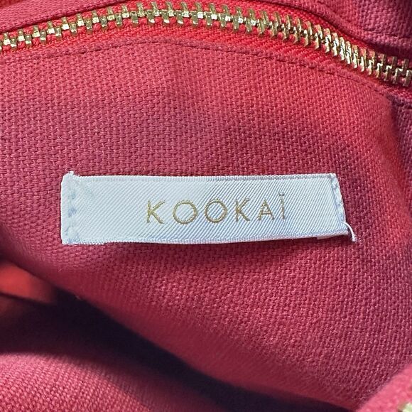 Kookai Red White Geometric Cotton Clutch Bag Boho Tribal Pattern Zip Pouch - Picture 4 of 7